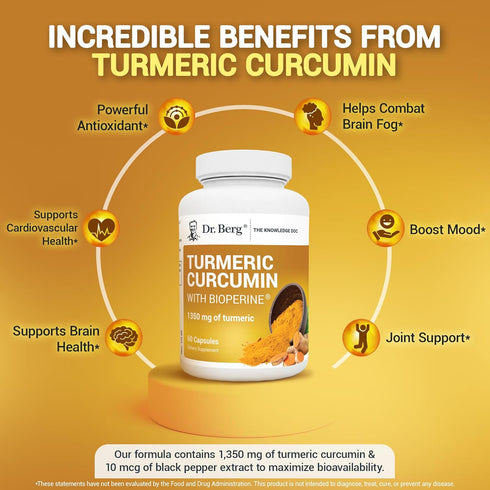Dr. Berg (Only 2 Per Day) Turmeric Supplement with Black Pepper (BioPerine) - 1350 mg Turmeric Curcumin Supplement with 95% Curcuminoids – Turmeri...