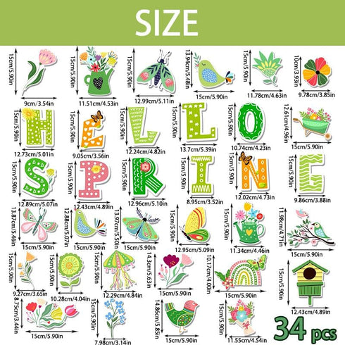 Konsait Hello Spring Bulletin Board Decorations Set, 34Pcs Spring Bulletin Board, Green Flowers Birds Butterfly Spring Cutouts for Classroom Home ...