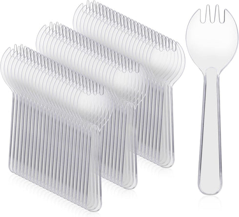 Small Disposable Spork 100PCS Individually Wrapped Forks Mini Spoons Plastic Sporks Disposable Utensils for Desserts Ice Cream for Party, Wedding,...