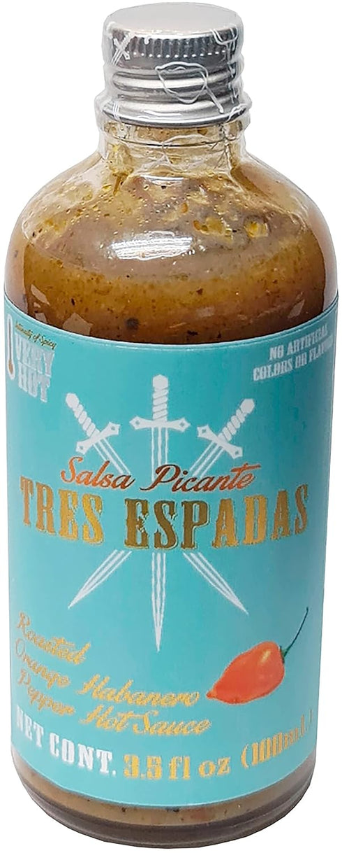 Tres Espadas | Habanero Hot Sauce | Habanero Pepper | Mexican Gourmet Recipe | Hot Sauce Bottle 3.5 fl oz | Orange Roasted Habanero Flavor...