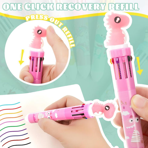 12 Pcs Multicolor Pens 10 in 1 Retractable Ballpoint Pens 0.5 mm Animals Ballpoint Pens Back to School Gift for Students Animal Shaped Design Shut...
