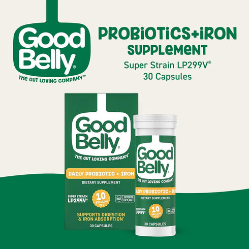 GoodBelly Probiotic Capsules for Digestive Health & Iron Absorption | Vegan Probiotic Supplement with 10 Billion Live Cultures | Probiotics for Wo...
