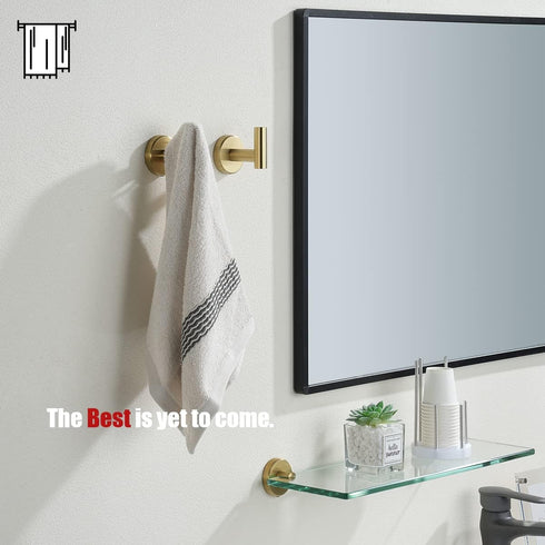 JQK Bathroom Towel Hook Brushed Gold, Brass Coat Robe Clothes Hook for Bathroom Kitchen Garage Wall Mounted (Pack of 2), SUS 304 Stainless Steel 0...