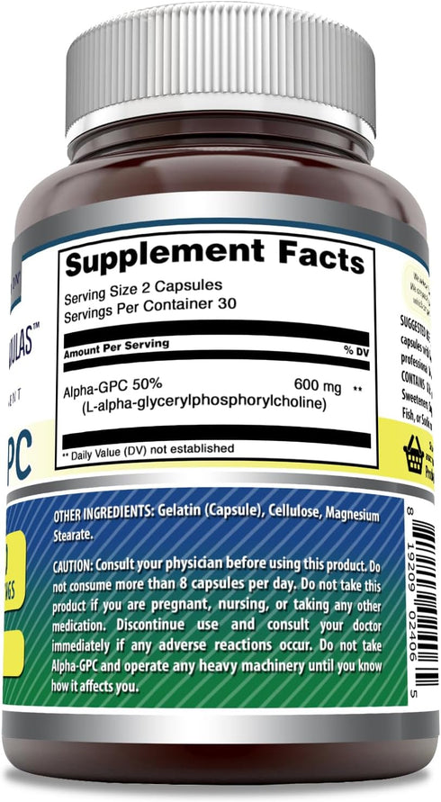 Amazing Formulas Alpha GPC Supplement | 600 Mg Per Serving | 60 Capsules | Non-GMO | Gluten Free | Made in USA...