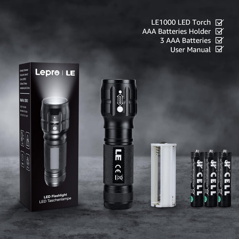 Lighting EVER LED Flashlights High Lumens, Small Flashlight, Zoomable, Waterproof, Adjustable Brightness Flash Light for Outdoor, Emergency, AAA B...