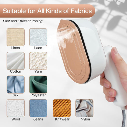 Mini Steam Iron, Travel Steamer for Clothes Portable Mini Iron, Portable Steamer for Dry and Wet Ironing, 970W Handheld Steamer 180° Rotatable Gar...