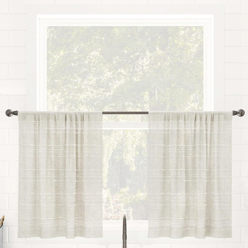Clean Window Textured Slub Stripe 2-Pack Anti-Dust Allergy/Pet Friendly Sheer Cafe Curtain Pair, Linen, 52" W x 24" L (2 Panels)...
