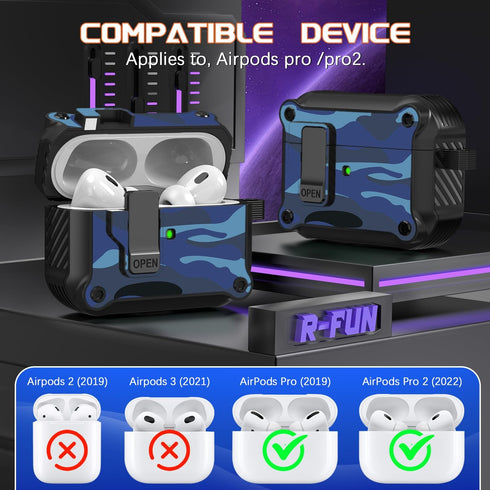 R-fun Compatible with AirPods Pro 2nd Generation 2023(USB-C),2022(Lightning Cable),1st Gen 2019 Charging Case, Full Drop Protection Auto Pop-Up Li...