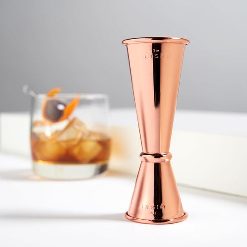 Viski Japanese Style Double Jigger for Cocktails, Bar Kit Essential, 1oz and 2oz with Interior Measurements, Rose Copper...
