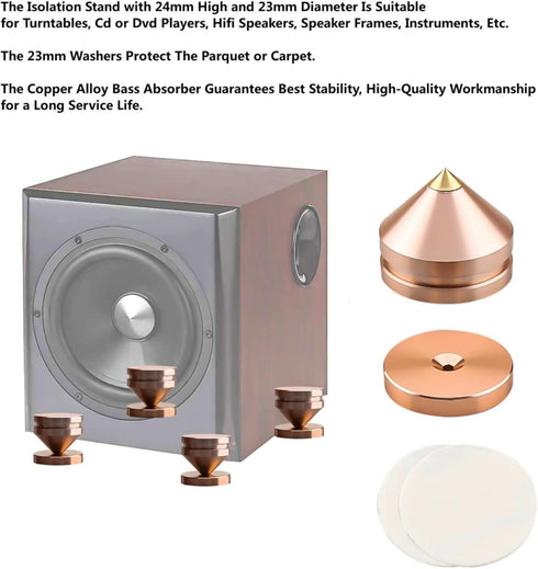 4Pcs Speaker Spikes Stands HiFi Speaker Isolation Stand Cone Shockproof Base Pad Speaker Feet with Non-Slip Rubber Rings for Audio,Speakers,Subwoo...