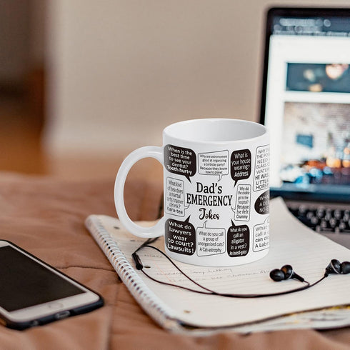 YHRJWN Gifts for Dad, Emergency Dad Jokes Coffee Mug, Father's Day Gift from Daughter Son Kids, Funny Gag Gifts, Novelty Gift Idea on Birthday Chr...