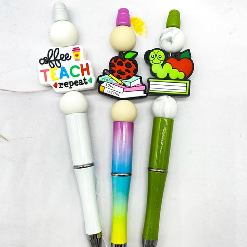 AllGemDiy Teacher Theme Silicone Focal Beads for Pens Characters Teach Pencil Book Focal Beads Silicone Charms Keychain Making Kit Assorted Silico...