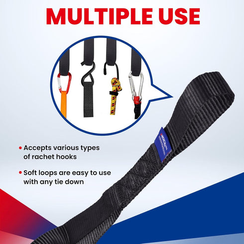 MOCA 4-Pack Soft Loop Tie Down Straps 12000 Lbs Breaking Strength 1.6 x 17 inches, Heavy Duty Tie Down Loops for Secure Trailering of Kayak, Motor...