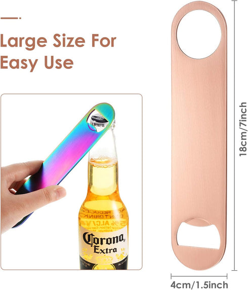 4 Pcs Heavy Duty Stainless Steel Flat Bottle Opener Bartender 7 Inch Solid Beer Opener for Bar Kitchen Wedding Birthday Party(Laser, Gradient Pink...