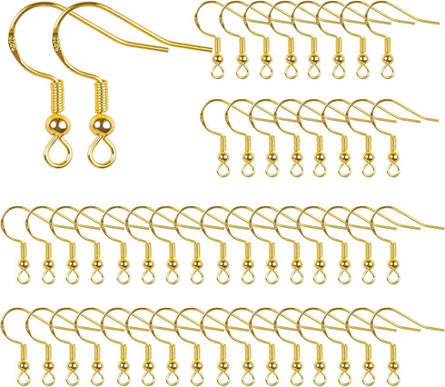 14K Gold Earring Hooks 50 PCS - Earring Hooks for Jewelry Making - Hypoallergenic Earring Hooks, Ear Wires Fish Hooks, Earring Findings, Earring H...