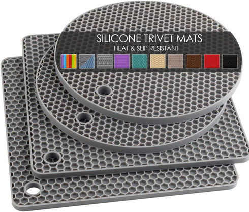 Silicone Trivet Mats, Silicone Pot Holders for Hot Pots and Pans, Heat Resistant Counter Mats for Tables, Countertops, Spoon Rest and Large Coaste...