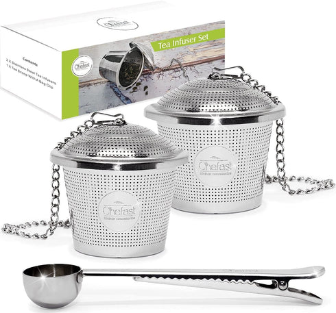 Tea Infuser for Loose Tea - Set of 2 Large Cup & Scoop with Bag Clip - Reusable Tea Strainers, Steeper for Loose Tea, Diffusers for Brew, Tea, Spi...