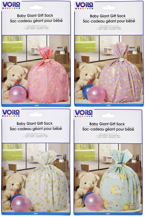GIANT WRAP BAG: Baby Shower 36 x 44 inch Large present plastic sack. (Style Vary)...