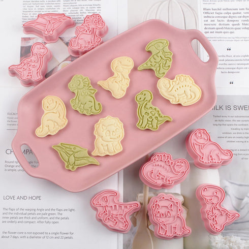 Dinosaur Cookie Cutters with Plunger Stamps,8 Piece Dino-Themed Biscuit Cutter,3D Animal Cracker Cookie Cutters For Biscuit Fondant Cheese Baking...