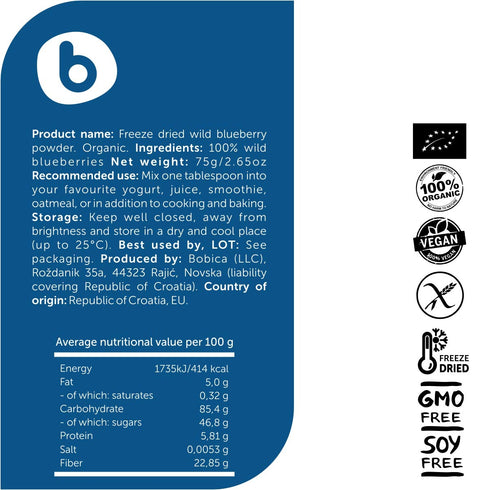 Organic Wild Blueberry Powder, Bilberry Powder - from Freeze Dried Blueberries, Frozen Blueberries - High in Anthocyanins & Polyphenols - for Smoo...