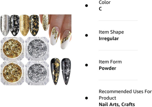 Holographic Nail Foil Glitter Flakes 3D Sparkly Aluminum Foil Flake Gold Silver Nail Glitter Foil Flakes Nail Art Supplies Mirror Powder Sequins N...