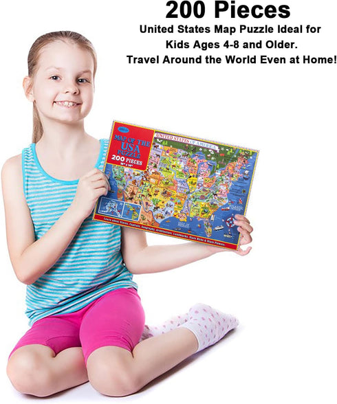 USA Map Puzzle for Kids - 200 Piece United States Puzzle - 50 States with Capitals for Kids Ages 4 and Up, America Jigsaw Puzzle Children’s Geogra...