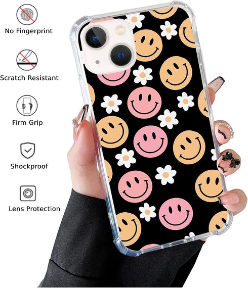 Cute Smile Face Daisy Phone Case Compatible with iPhone 14 Plus, Aesthetic Daisy Smile Face Case Suitable for Women & Girl, Silicone Shockproof TP...