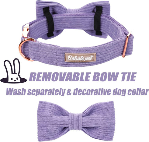 Lavender Dog Collars for Small Dog,Cute Corduroy Dog Collar with Bow Tie Safety Metal Buckle Adjustable Puppy Collars for Small Medium Large Boy&G...