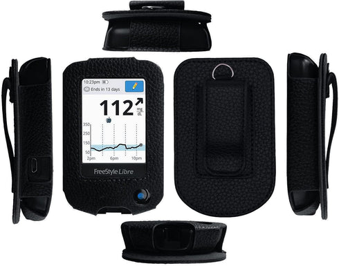 Fitted Leather Case W/Screen Protector (Includes Carabiner & Lanyard) for Freestyle Libre,Freestyle Libre 2, Freestyle Libre 14 Day,Freestyle Libr...