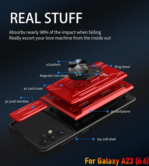 LMDAMZ Wallet Case for Samsung Galaxy A23, Credit Card Slot Sliding Door Hide Portable Design, Heavy Duty Double Layer Hybrid Cushioned Rubber Bum...