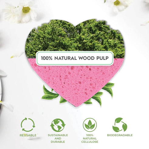 60-Count Compressed Facial Sponges, 100% Natural Cosmetic Spa Sponges for Facial Cleansing, Exfoliating Mask (Pink Heart)...
