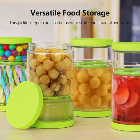 Glass Pickle Jar with Strainer Flip for Pickle Lover - Leakproof Airtight Juice Separator for Olive, Gherkin or Chilli, BPA Free, Dishwasher and R...