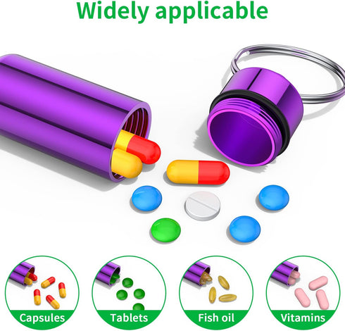 Small Portable Pill Case with Keychain(10 Pack), Urekt Waterproof Aluminum Pill Organizer Metal Mini Box Pocket Drug Storage Container for Outdoor...