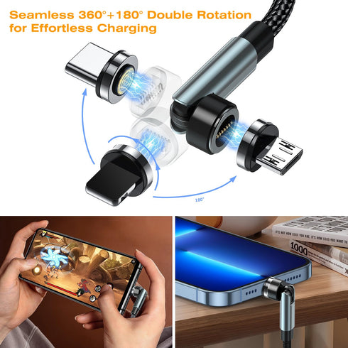 7-Pin Magnetic Charging Cable 2Pcs 360° Rotating 3 in 1 USB C Magnetic Phone Charger, 3A Fast Charging with Data Transfer for Android/i-Product/Mi...
