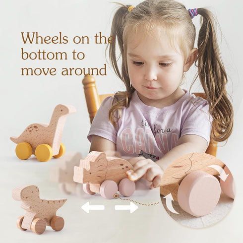 Wooden Dinosaur Cars Montessori Toys for Babies Baby Push Car Toys Wooden Toy Vehicles Development and Infant Grasping Montessori Toys(3PCS)...