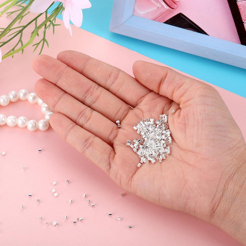 2000 PCS Crimp Beads for Jewelry Making, Teaaha 2mm Crimping Beads Silver Plated Brass Tube Beads Column Stoppers,Tube Crimp End Beads for Earring...