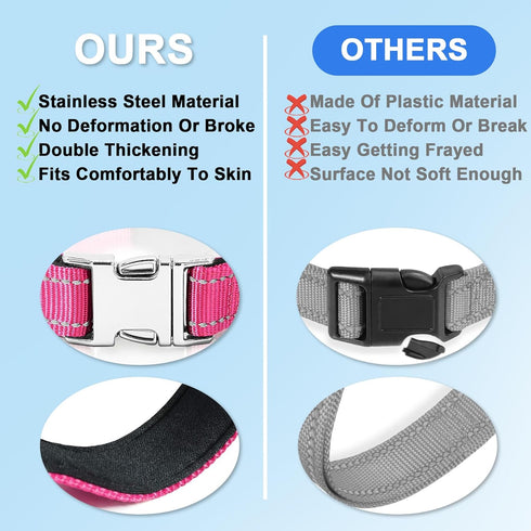 Reflective Dog Collar,Soft Neoprene Padded Breathable Nylon Pet Collar Adjustable for Small Medium Large Dogs (L(21-27" Neck), Pink)...
