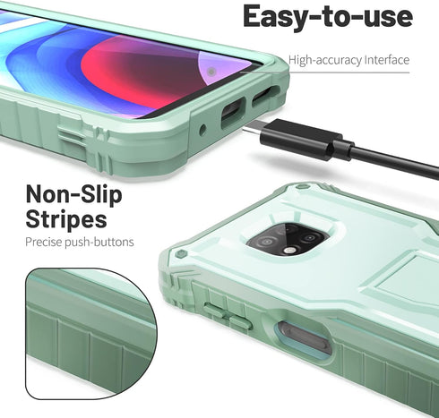 ExoGuard for Moto G Power 2021 Case, Rubber Shockproof Full-Body Cover Case Built-in Screen Protector and Kickstand (Green)...