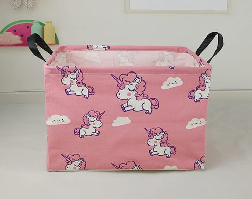 KUNRO Rectangle Toy Bin Waterproof storage organizer for Nursery Hamper Home decor Closet Kids Bedroom Laundry Baby Gift Shelf Baskets(Pink unicor...