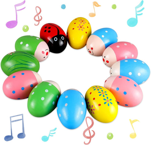 LOOIKOOS Wooden Egg Shakers Maracas Percussion Musical for Party Favors Easter Basket Stuffers for Babies Shaker Eggs for Toddlers(12pcs)...