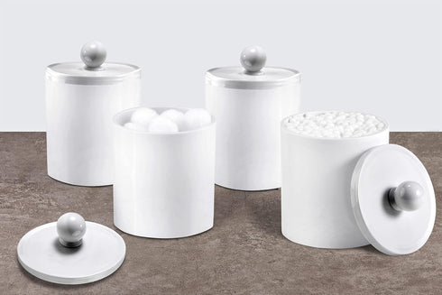 SheeChung Plastic Acrylic Bathroom Vanity Countertop Canister Jars with Storage Lid, Apothecary Jars Qtip Holder Makeup Organizer for Cotton Balls...