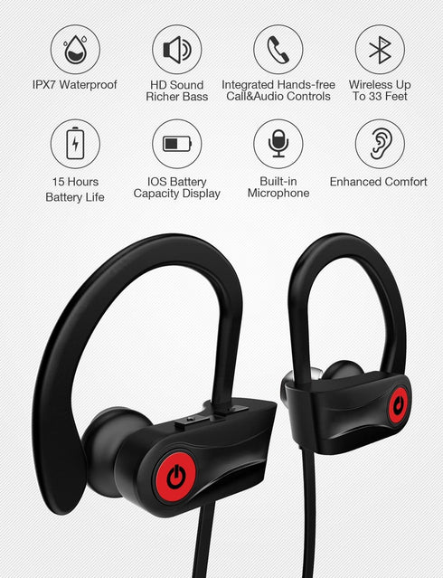 Otium Bluetooth Earbuds Wireless Headphones Bluetooth Headphones, Sports Earbuds, IPX7 Waterproof Stereo Earphones for Gym Running 15 Hours Playti...