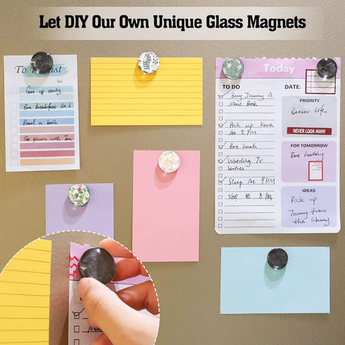 96pcs Craft Magnets Glass Magnet with Adhesive Backing and Transparent Clear Glass Cabochons for Craft DIY Fridge Refrigerator Magnets(Round, 1 In...