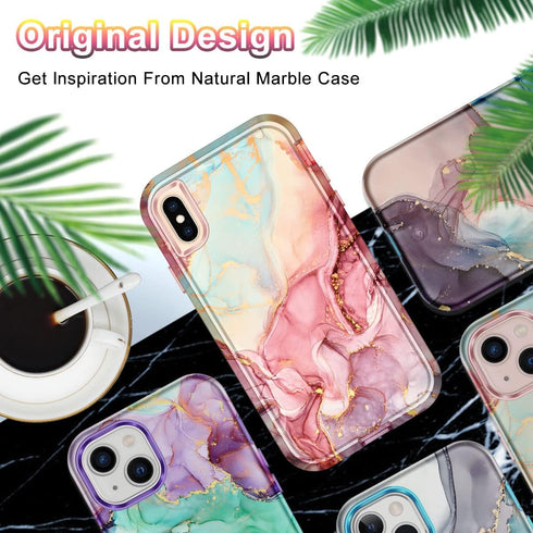 CASEFIV Compatible with iPhone Xs Max Case,Marble Pattern 3 in 1 Heavy Duty Shockproof Full Body Rugged Hard PC+Soft Silicone Drop Protective Wome...