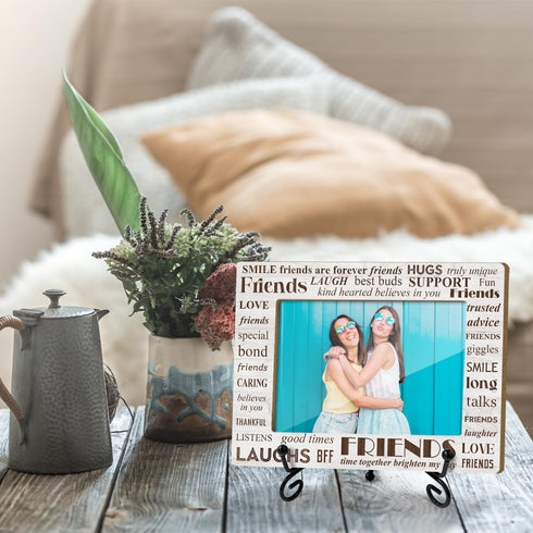 Wooden Photo Frame Friendship Gifts for Friends Bestie Woman BFF, Wooden Photo Frame with Iron Stand for Tabletop or Desktop Display, Home Table D...