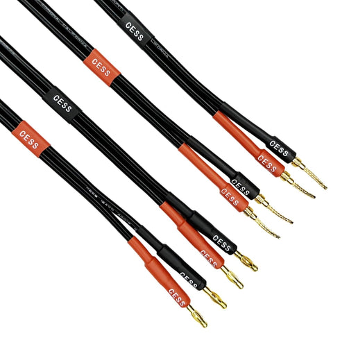 CESS-277-6f Spring Clips Braided-Type Pin Banana Plug to Standard-Type 4mm Banana Plug Speaker Cable, 12 Gauge 680 Strand Count Super Soft Silicon...