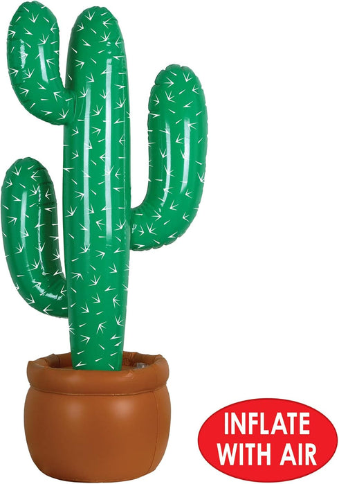 Beistle Pack of 2 Inflatable Cactus Decorations in Green/White/Brown, Wild West Party Decorations, Mexican Cinco de Mayo Party Accessories, 35"...