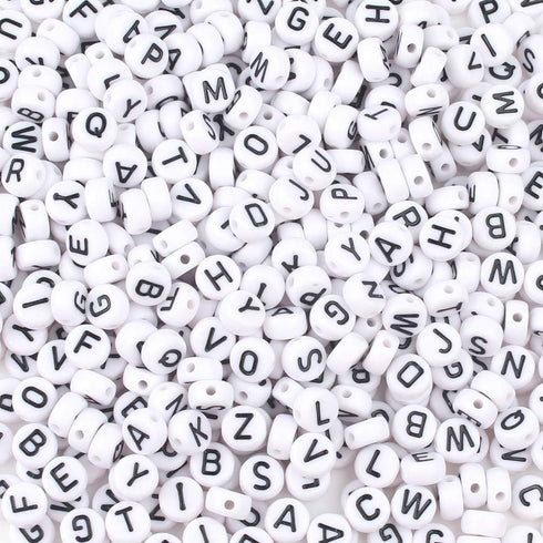 Song Xi 1200pcs White Round Acrylic Alphabet Beads - Black Letter Beads 4x7mm for Bracelets and Jewelry Making Key Chains...