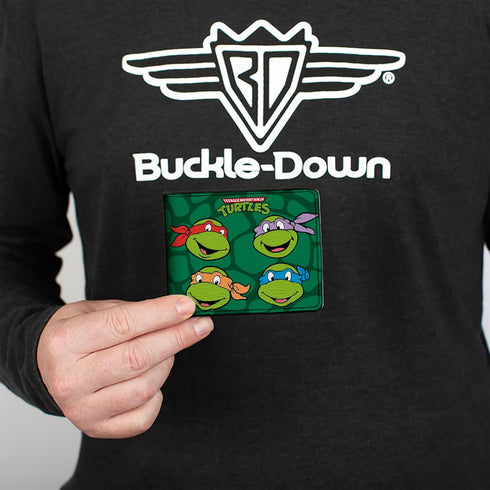 Nickelodeon Men's Buckle-Down PU Bifold Wallet-Classic TMNT Group Faces + Pose Turtle Shell Black/Green, Multicolor, 4.0" x 3.5"...