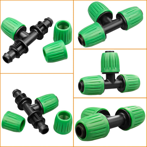 Drip Irrigation Fittings for 1/2 inch Tubing (0.60"-0.63" OD), 12 Pieces Barbed Tee Drip Parts Locked Tee Connectors, 3 Way Drip Line Nuts Connect...